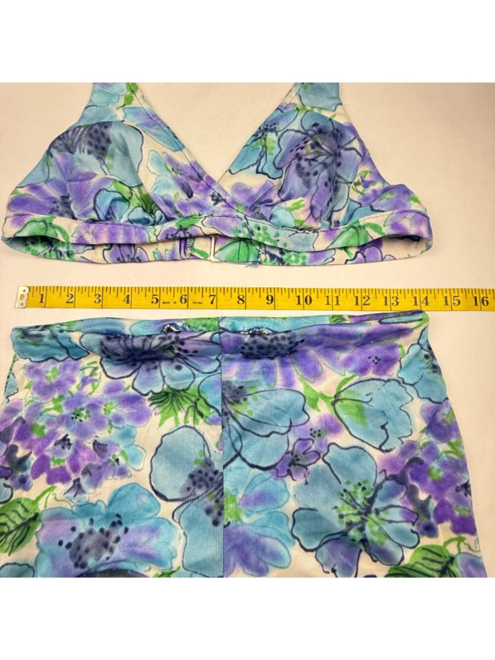 Vintage Sirena Blue Purple Floral 2pc Bathing Suit Size 10 Needs Repairing As-Is - Picture 12 of 13